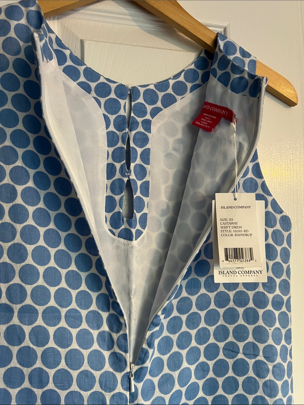 Blue Polka Dot Linen Shift Dress - Picture 4 of 5